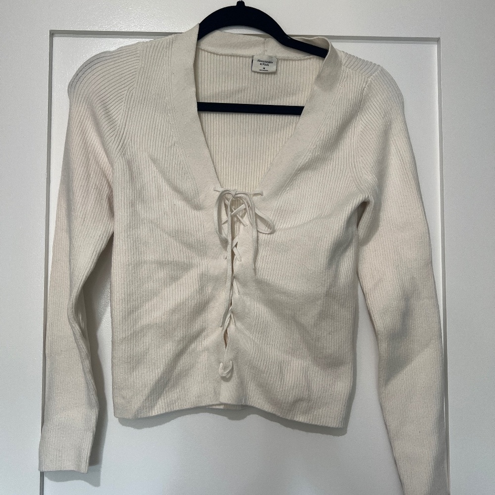 White lace up sweater